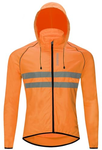 WOSAWE Veste de Cyclisme avec Capuche Cachée, Hauts de Vélo de Montagne Haute Visibilité Coupe-vent pour Randonnée, Course, Camping, Équitation
