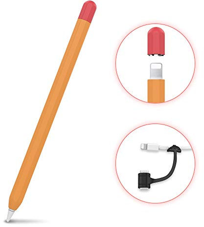 AHASTYLE Funda de Silicona Antideslizante Para Apple Pencil de 1.ª Generación [Kit de Sujeción de Adaptador de Cable Añadido] Carcasa Compatible con Apple Pencil de 1.ª Generación (Naranja&Rojo)