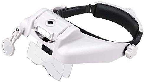 Headband Lighted Magnifying Glasses with Led Light, Lychee Head Mount Magnifier Glasses Visor Handsfree Headset Magnifier Loupe for Close Work,Sewing,Crafts,Reading,Repair,Jewelry
