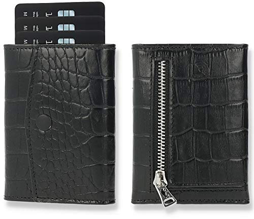 Solo Pelle® Leder I Slim Wallet mit & ohne Münzfach I Geldbeutel mit RFID Schutz I Platz für mindestens 12 Karten I Mini Portemonnaie für Herren und Damen I Geldbörse (Kroko Schwarz, mit Münzfach)