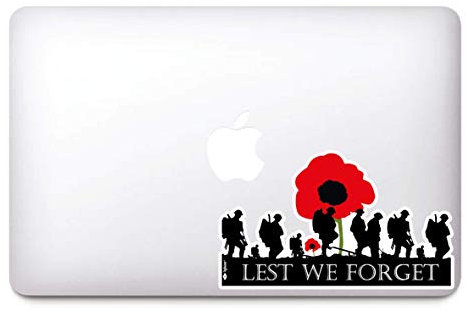 We Remember Soldiers Showing Respect and Gratitude Remembrance Sunday Lest We Forget Remembrance Day Sticker, Poppy Flower Decal, Car, Window, Fridge, Laptop Sticker (Large)
