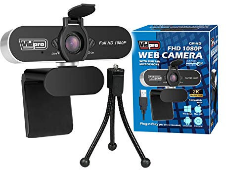 Vidpro cm-HD 1080P Full HD Webcam with Built-in Microphone and Mini Tripod - Plug and Play 85-Degree FOV USB Webcam with Noise Canceling Filter Perfect for Video Calls Meetings Live Streaming Gaming