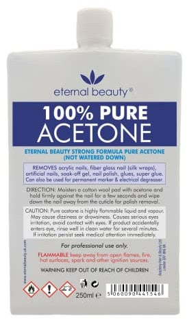 Acetone 100% Pure 250ML Gel Nail Polish Remover for UV/LED, Gel Soak Off, Removes All Types of Nail Polish, By Eternal Beauty