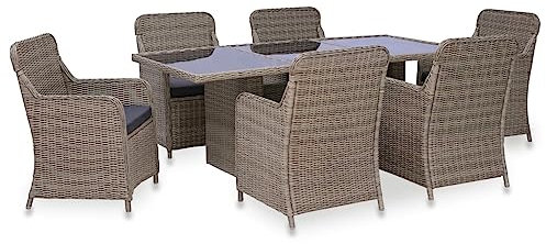 vidaXL Gartenmöbel Set 7-TLG. Gartengarnitur Sitzgruppe Gartenset Sitzgarnitur Esstisch Gartentisch Stühle Gartenstuhl Poly Rattan Braun