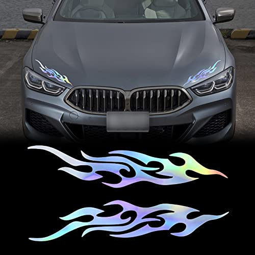 TOMALL 2 Stück 40cm Flamme Reflektierend Aufkleber für Auto Rennsport Sportstreifen Aufkleber für Golfwagen Vinyl Wasserdichte Dekoration für Karosserie LKW SUV Offroad Fahrzeuge Skateboard (Gradient)