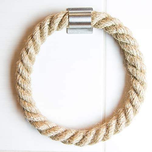 LeTOMA Handtuchhalter aus 100% Jute-Seil und Edelstahl selbstklebend für Küche und Bad - Dekorativer Handtuchring zum Kleben - Tuchhalter ohne Bohren - Made in Germany
