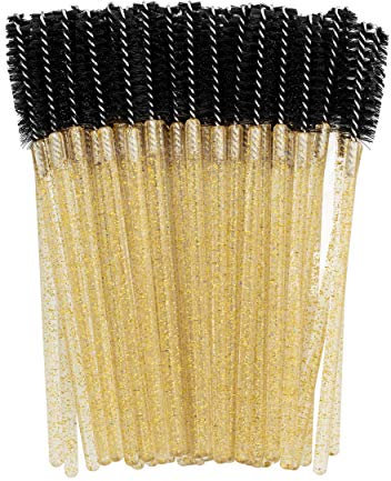 PROFICO 50 Stück Wimpernbürsten Einweg Wimpern Bürste Wimpernbürstchen Set Mascara Bürste Mascara Applicator Wimpernbürste für WimpernverlängerungGlitter Gold