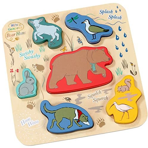 Rainbow Designs Official We’re Going On a Bear Hunt - Wooden Shape Puzzle Early Learning Toy For Babies And Toddlers, 6 Pieces