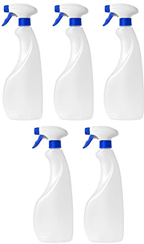 MARKESYSTEM - Botella pulverizador vacía de plástico 750ml (5 Botellas) Traslúcida y reciclable HPDE - Hogar y Profesional - Pistola para Productos químicos, líquidos, alcoholes, etc.