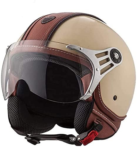 Open Face Helmet Motorcycle Half Helmet DOT/ECE Approved Motorbike Crash Helmet with Sun Visor Retro Vintage Style Motorbike Vespa Jet Helmet for Youth Men Women B,XXL