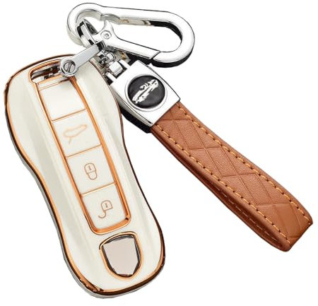 ontto TPU Coque de clé de Voiture Adapté pour Porsche Cayenne Panamera Macan 911 922 Carrera Taycan 2019-2020 Télécommande TPU Cas Coque de Protection pour clé de Voiture avec Porte-clés-