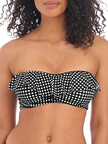 Freya - Bandeau-Trikot mit Gingham-Karo, mit Bügeln, Check in Monochrom – 95F, Schwarz