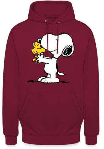 Spreadshirt Peanuts Snoopy Und Woodstock Unisex Hoodie, S, Bordeaux