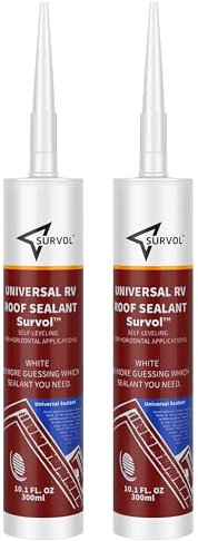 SURVOL RV Roof Sealant, Self-Leveling Lap Sealant - White, 2-Pack, Window, Skylight & Camper Repair, Vertical Surface Caulking