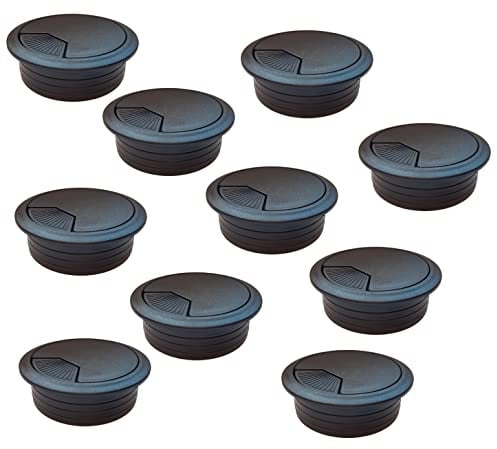 10er Set - Kabeldurchführung Schreibtisch - 10 Stück Kabeldurchlass mit Staubdichtung für diverse Büro Schreibtische & Arbeitsplatten | runde Kabeldose aus ABS Kunststoff | Kabelauslass 80mm Schwarz
