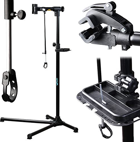 Muc-Off Pied d'Atelier pour Vélo Portable, Réglable en Hauteur-avec Tablette Porte-Outils Aimantée-Tige de Maintien du Guidon Télescopique Adulte Unisexe, Black, Fixe