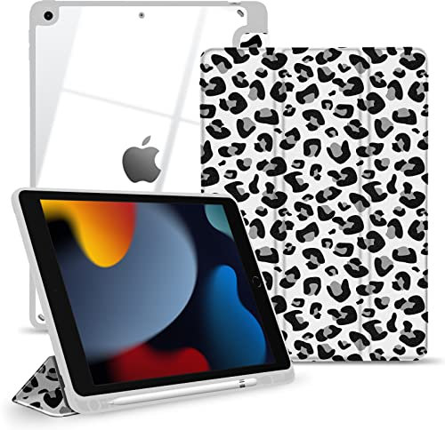 TopPerfekt Hybrid Slim Case für iPad 9th / 8th / 7th Generation (2021/2020/2019) 10,2 Zoll - Stoßfeste Abdeckung mit Klar Transparent Rückschale, [Stifthalter, Auto Sleep/Wake] Leopard