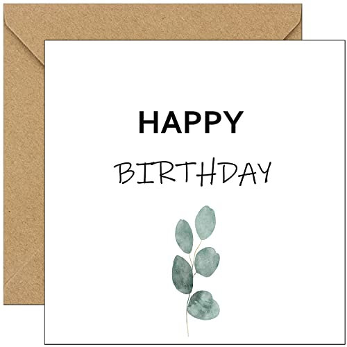 Geburtstagskarte Karte zum Geburtstag Happy Birthday aus Naturpapier Geburtstagskarte mit Umschlag Glückwunschkarte floral Eukalyptus Neutral schlicht Klappkarte (Schick)