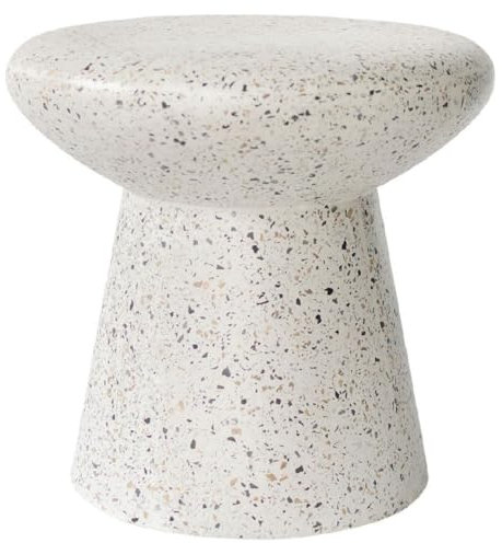 Casa Padrino Luxus Beistelltisch/Hocker Weiß Ø 50 x H. 47 cm - Runder Beton Tisch/Sitzhocker - Wohnzimmer Möbel - Luxus Möbel - Beton Möbel - Luxus Einrichtung - Wohnzimmer Einrichtung