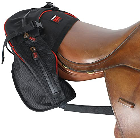 TrailMax English & Endurance Horse Saddle Bag; Horse Cantle Bag for English & Endurance Saddles w/ 3 Compartments & Quick Release Compression Straps; Rear English & Endurance Horse Saddle Bag; Red