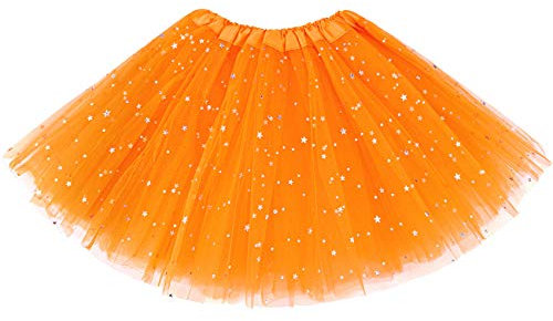 KEREDA Kinder Mädchen Tüllrock Pailletten Tütü Röcke Glitzer Bunt Ballettrock 2-7 Jahre,Orange