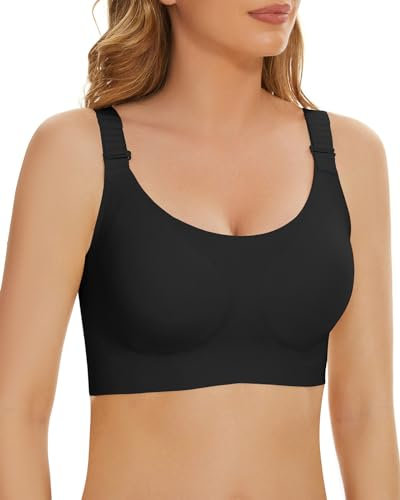 WOWENY Damen Stützender BH ohne Bügel Starker Halt Komfort Minimizer Bustier Push Up Gepolstert Vollschalen BHS Verstellbare Schultergurte Vorne[Schwarz, 4XL]