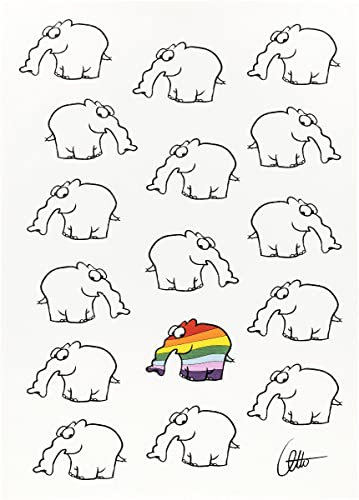 KRACHT Geschirrtuch Halbleinen Druck Ottifant Rainbow 50x70 cm