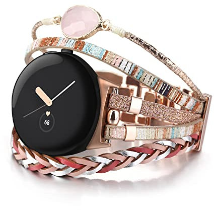 CHARMINGO Boho Wrap Band Compatible with Google Pixel Watch Band, Posh Leather Bracelet Replacement Strap for Google Pixel Watch 2022, Pink