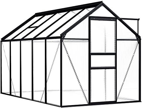 HOMIUSE Gewächshaus Anthrazit Aluminium 5,89 m² 190x310x195 cm Gewächshaus Glas Groß Gewächshaus Winterfest Gewächshaus Heizung Gewächshäuser Balkon WinterGewächshaus Frostsicher Winterschutzzelt