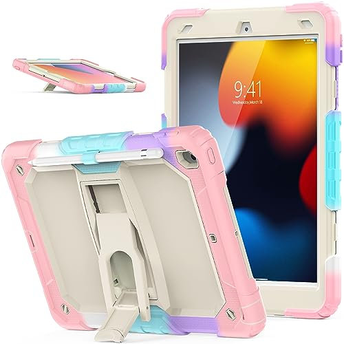 SEYMAC stock for iPad 9th/8th/7th Generation Case 10.2 inch, Full Body Shockproof Cover with Screen Protector, Pencil Holder & Folding Stand for iPad 10.2 Case 2021/2020/2019, Pink