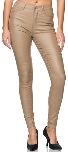 Elara Damen Hose Kunstleder Push Up Effekt Chunkyrayan DJ290-29 Café-38 (M)