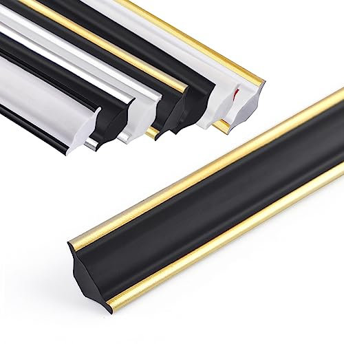 Zierleisten Selbstklebend Selbstklebender Deckenleiste, 5M Deckenleisten PVC Dreieck Zierleiste Flexible & leicht, Sockelleiste Selbstklebend für Wandkanten Fliesenkanten (Schwarz+Gold-klein)