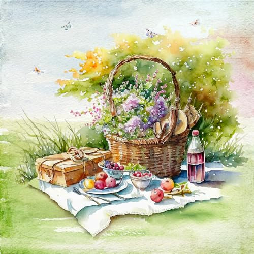 20 Servietten Sommer Gedeckter Picknickplatz als Tischdeko. Papierservietten mit Motiv. Auch für Decoupage und Serviettentechnik 33x33cm