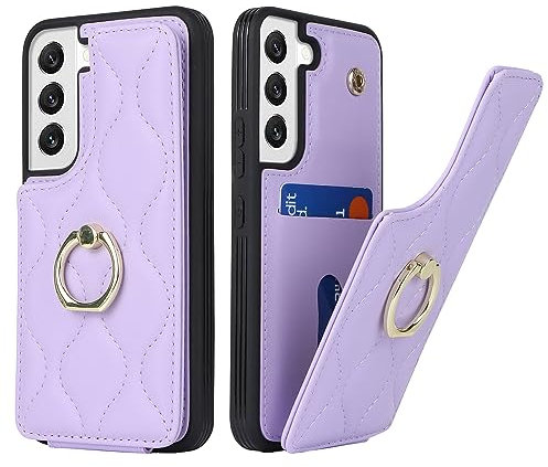 SailorTech Samsung Galaxy S22 Custodia con Portacarte per Donne, Galaxy S22 Telefono Custodia Anello Stand con Kickstand Carta di Credito Custodia Carino e alla moda per Samsung Galaxy S22-Viola