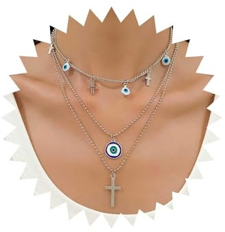Wendalern Geschichtetes Böses Auge Kreuz Halskette Kreuz Blaues Auge Anhänger Halskette Schichtung Perlen Kette Choker Halskette Türkische Teufel Augen Kreuz Halskette Glück Schutz Schmuck Für Frauen
