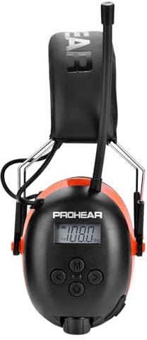 PROHEAR Protection auditive avec radio et Bluetooth, FM/AM Cache-oreilles rechargeables, microphone intégré et réduction du bruit pour désherbage SNR31dB, NRR25dB