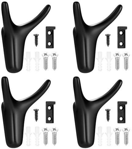 4 Pz Ganci Appendiabiti da Parete, Pomelli Appendiabiti Doppi, Ganci da Parete, Gancio Appendiabiti da Muro Nero per Bagno, Camera da Letto, Cucina, Porta, per Appendere Cappelli Cravatte Vestiti