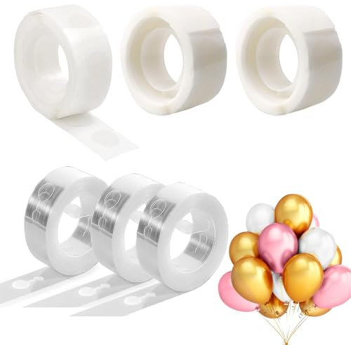 KISUOMAOYI Balloon Arch Tape Kit, Balloon Glue Point Dots Stickers, Balloon Garland Decorating Strip Kit for Birthday, Wedding, Easter, Christmas Decorations (3Roll*Double Hole+300*Glue Point)