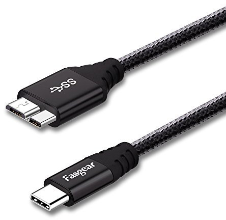 Fasgear Câble USB C vers Micro B en nylon tressé - Connecteur en métal type C vers Micro 3.0 - Charge rapide 5 Gbit/s - Sync - Compatible avec Toshiba Canvio, Galaxy S5, Note 3 et plus - 0,3 m - Noir