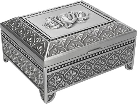 Schmuckschatulle, Samt-Innenmetall-Schmuckschatulle, Einlagiger Geschenkbox-Schlagdeckel für Ringe (Antikes Silber)