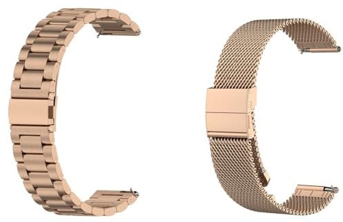 22mm Metal Strap Compatible with Fossil Q Wander Straps, 2 Pack Stainless Steel Mesh Replacement Wristband for Fossil Q Wander Smart Watch (Rose Gold)