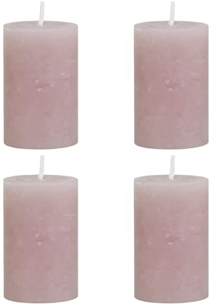 4er Set Macon rustikale Stumpenkerze Kerze Antik Altarkerzen 100% Paraffin lange Brenndauer H8/D5 cm Taupe