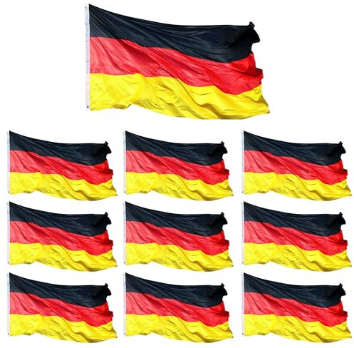 Taffstyle Lot de 10 drapeaux allemands - Article de supporter de la Coupe du monde 2024 - Avec œillets en métal - Pour femmes, hommes et enfants - Basketball, handball, football, Allemagne - 60 x 90