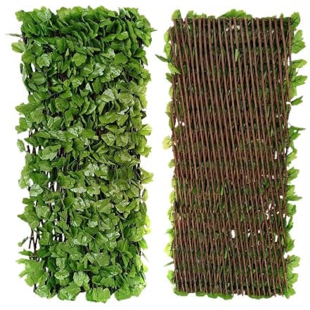 Panneaux de treillis décoratifs de jardin – Brise-vue en feuilles artificielles | 40 cm × 70 cm | Clôture de lierre artificiel avec feuilles d'érable | Treillis de feuilles extensibles pour cour