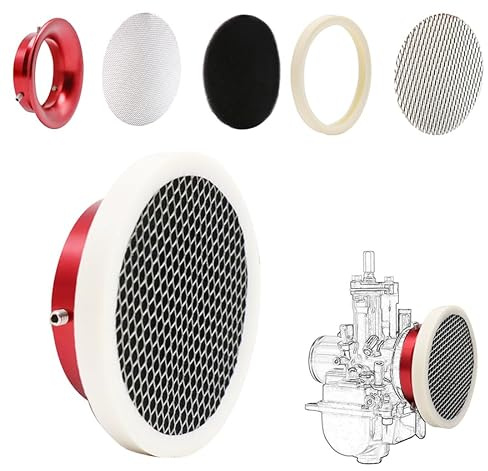 Filtro aria per carburatore da 50 mm, pulitore per canna fumaria, filtro in spugna, rete in acciaio, lavabile e riutilizzabile per PWK 21-30 mm PE (rosso, nuovo, 50 mm)