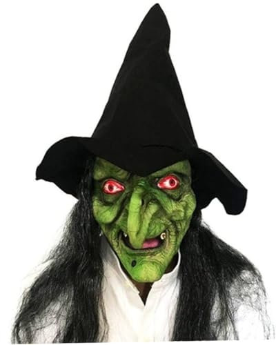 CNAFGBGG Halloween Hexenmasken für Erwachsene, alte Hexenmaske mit Langen Haaren und Hood Halloween Latex Clown Maske für Erwachsene für Halloween -Party -Kostümdekorationen Requisiten ..