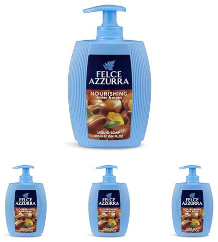 Felce Azzurra - Sapone Liquido Nutriente Ambra e Argan, Pelle Morbida - 300 ml (Confezione da 4)