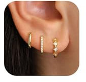 FUNEIA 3 Paar Creolen Silber 925 / Gold Damen Set 14K Vergoldet Kleine Ohrringe Hypoallergen Wasserfest Mehrere Ohrloecher Mini Piercings Schmuck