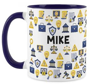 Purely Home Custom Lawyer Mug - Humourous Solicitor & Barrister Novelty Gift - Tea/Coffee Navy Blue Ceramic Cup Personalised Present for Lawyers