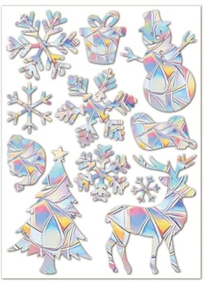 Wisafory Prisma Fensteraufkleber Suncatcher Sticker Regenbogen Folie Fenster Sonnenfänger Vogel Anti Kollisions Fenster Aufkleber für Stoppt Vögel Türfenster Weihnachtselch - (11 Stück)